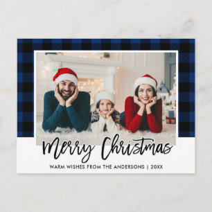 Penseel Script Blue Plays Family met kerstmis Briefkaart