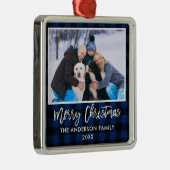 Penseel Script Blue Pset Family Merry Kerstmis Metalen Ornament (Rechts)