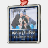 Penseel Script Blue Pset Family Merry Kerstmis Metalen Ornament (Links)