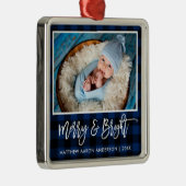 Penseel Script Blue Pset Merry en Bright Baby Metalen Ornament (Rechts)