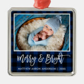 Penseel Script Blue Pset Merry en Bright Baby Metalen Ornament (Voorkant)