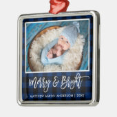 Penseel Script Blue Pset Merry en Bright Baby Metalen Ornament (Links)