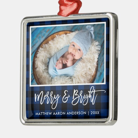 Penseel Script Blue Pset Merry en Bright Baby Metalen Ornament (Links)
