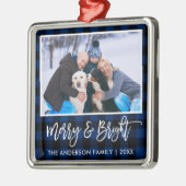 Penseel Script Blue Pset Merry en Bright Family Metalen Ornament (Links)