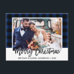 Penseel Script Blue Pset Weddenschap met kerstmis Briefkaart<br><div class="desc">Moderne Briefkaart voor blauw weddenschap met penseel penseel</div>