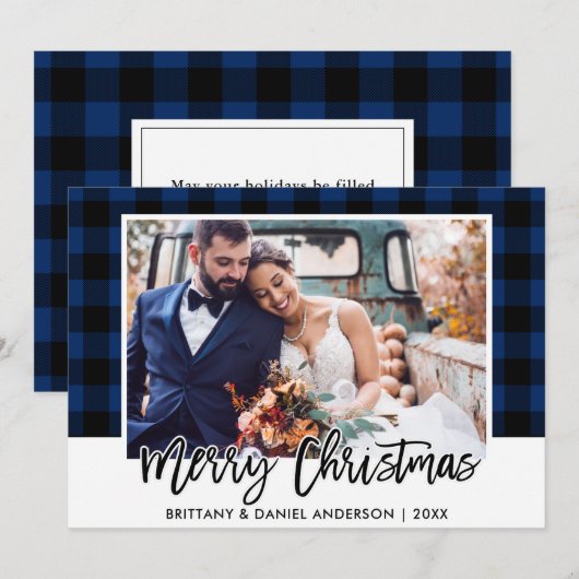 Penseel Script Blue Pset Weddenschap met kerstmis Feestdagenkaart (Voorkant / Achterkant)