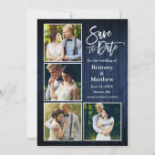 Penseel Script Blue Wood Couple 4 Foto Save The Date (Voorkant)