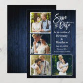 Penseel Script Blue Wood Couple 4 Foto Save The Date (Voorkant / Achterkant)