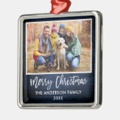 Penseel Script Blue Wood Family Merry Kerstmis Metalen Ornament (Links)