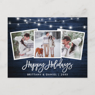 Penseel Script Blue Wood Lichten 3 Foto Holiday Briefkaart