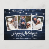 Penseel Script Blue Wood Lights Holiday 3 Foto Briefkaart (Voorkant)