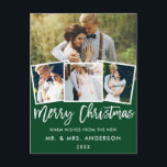 Penseel script bruiloft Kerstmis 4 Foto groen Briefkaart<br><div class="desc">Penseel Script Wedding Merry KerstGreen Briefkaart - 4 Foto's</div>