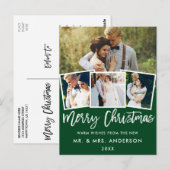 Penseel script bruiloft Kerstmis 4 Foto groen Briefkaart (Voorkant / Achterkant)