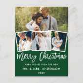 Penseel script bruiloft Kerstmis 4 Foto groen Briefkaart (Voorkant)