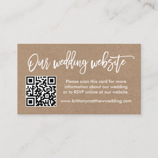 Penseel-script bruiloft Website QR Foto Kraft Informatiekaartje (Voorkant)