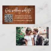 Penseel-script bruiloft Website QR Hout Foto Informatiekaartje (Voorkant / Achterkant)