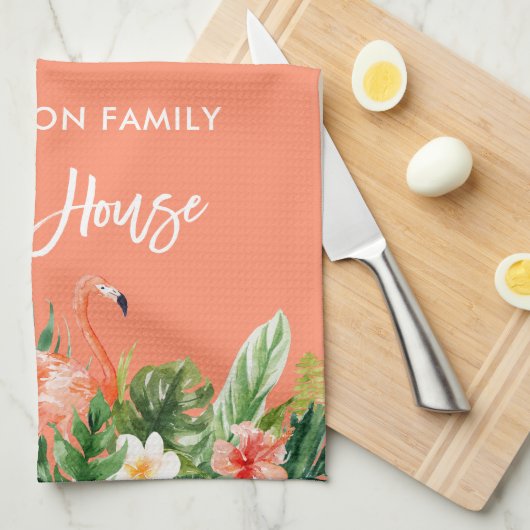 Penseel Script Coral Tropical Floral Beach House Theedoek (Quarter Fold)