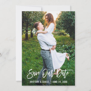 Penseel Script Couple Photo Save Our Date Kaart