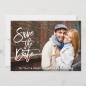 Penseel Script Couple Photo Save the Date W Kaart (Voorkant)