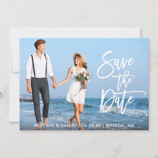 Penseel Script Couple Photo Save the Date WS Kaart (Voorkant)
