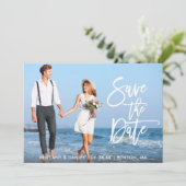 Penseel Script Couple Photo Save the Date WS Kaart (Staand voorkant)