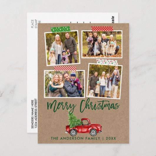 Penseel Script Craft Tape-kerstboomwagen Briefkaart (Voorkant / Achterkant)