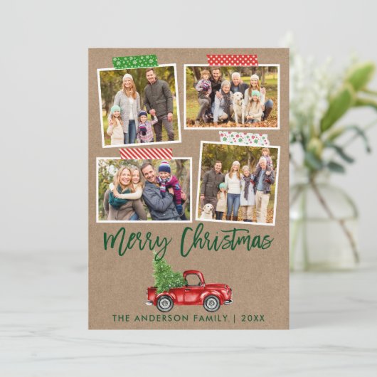 Penseel Script Craft Tape-kerstboomwagen Feestdagenkaart (Staand voorkant)
