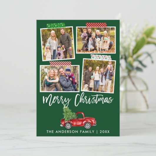 Penseel Script Craft Tape met kerstrood handje Feestdagenkaart (Staand voorkant)