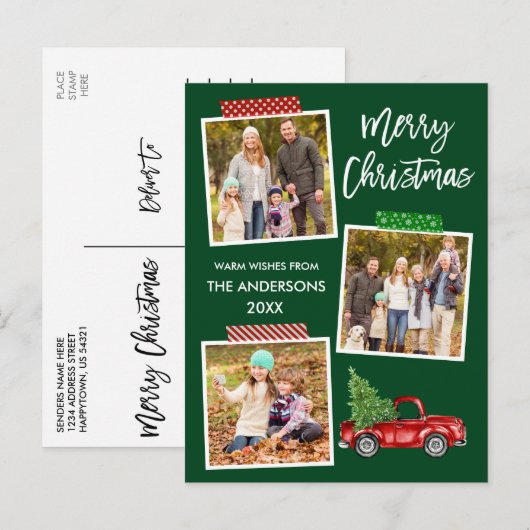 Penseel Script Craft Tape Red Truck Kerstmis Briefkaart (Voorkant / Achterkant)