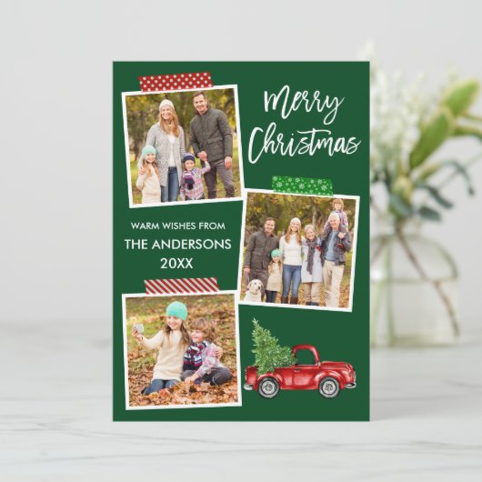 Penseel Script Craft Tape Red Truck Kerstmis Feestdagenkaart (Staand voorkant)