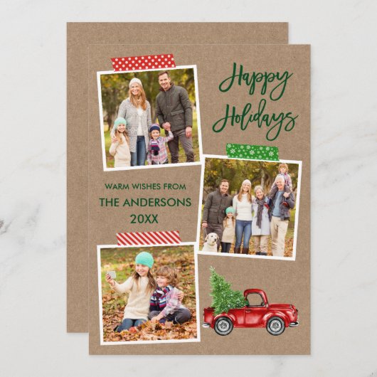 Penseel Script Craft Tape Red Truck Kraft Feestdagenkaart (Voorkant / Achterkant)