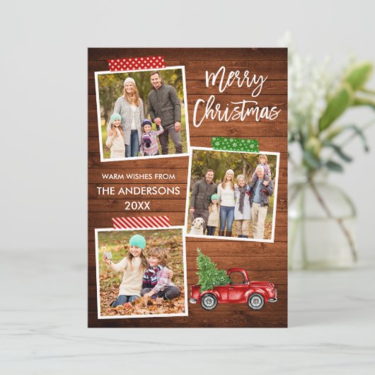 Penseel Script Craft Tape Wood met kerstmis Feestdagenkaart (Staand voorkant)