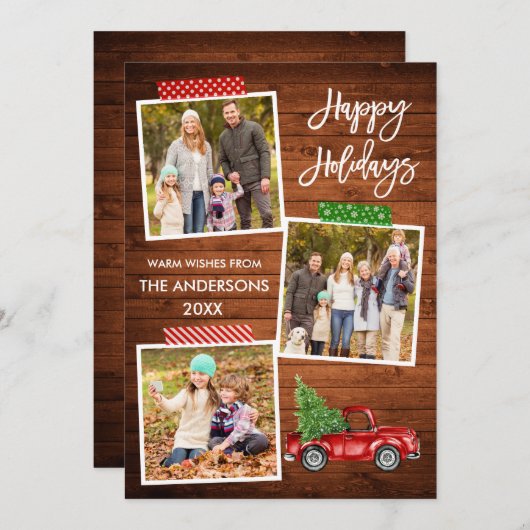 Penseel Script Craft Tape Wood  Red Truck Feestdagenkaart (Voorkant / Achterkant)