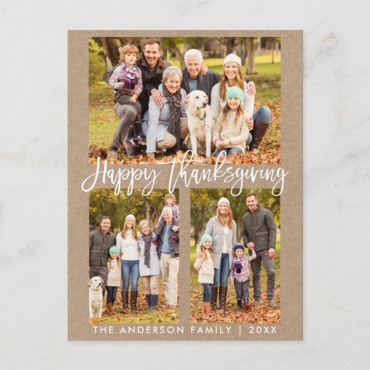 Penseel Script Family 3 Foto Kraft Thanksgiving Briefkaart (Voorkant)