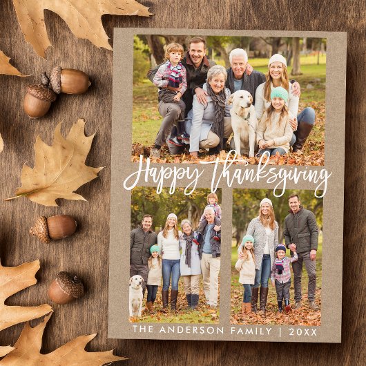 Penseel Script Family 3 Foto Kraft Thanksgiving Briefkaart