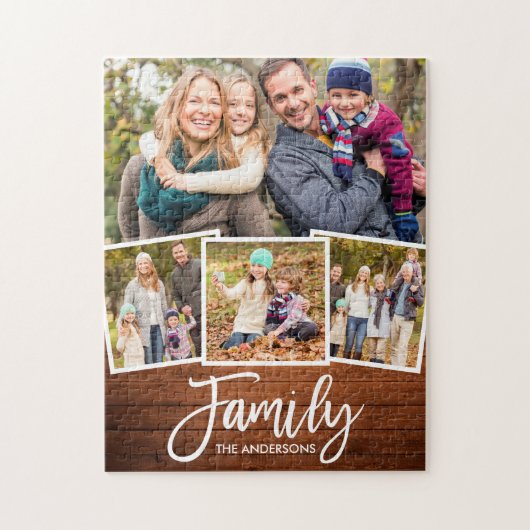 Penseel Script Family 4 Foto Rustic Wood Print Legpuzzel (Verticaal)