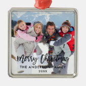 Penseel Script Family Foto Merry kerstsq Metalen Ornament (Voorkant)