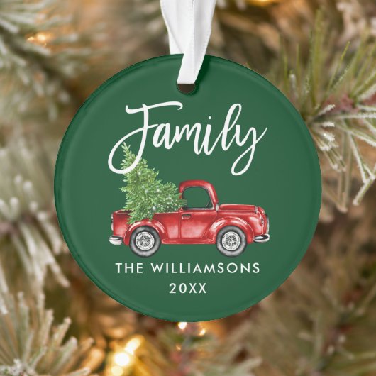 Penseel Script Family  Red Truck Green Ornament (Boom)