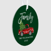 Penseel Script Family  Red Truck Green Ornament (voorkant)