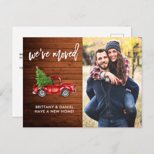 Penseel Script Foto Rustiek Adres wijzigen Rode Vr Briefkaart (Voorkant / Achterkant)