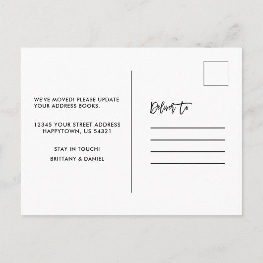 Penseel Script Foto Rustiek Adres wijzigen Rode Vr Briefkaart (Achterkant)