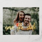 Penseel-Script-fotoweddenschap De datum opslaan Folie Uitnodiging Briefkaart (Voorkant)