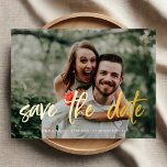 Penseel-Script-fotoweddenschap De datum opslaan Folie Uitnodiging Briefkaart<br><div class="desc">Save the date.</div>