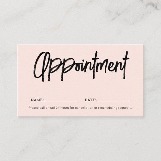 Penseel Script Girly Blush Pink Appointment Card Afsprakenkaartje (Voorkant)