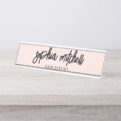 Penseel Script Girly Blush Pink Bureau Naambordje (Voorkant)