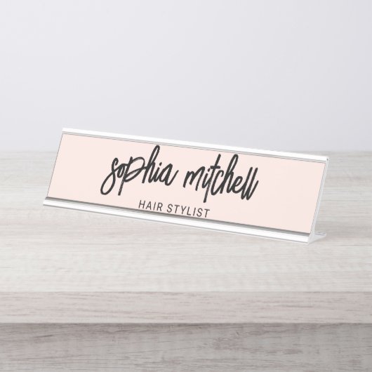 Penseel Script Girly Blush Pink Bureau Naambordje (Voorkant)