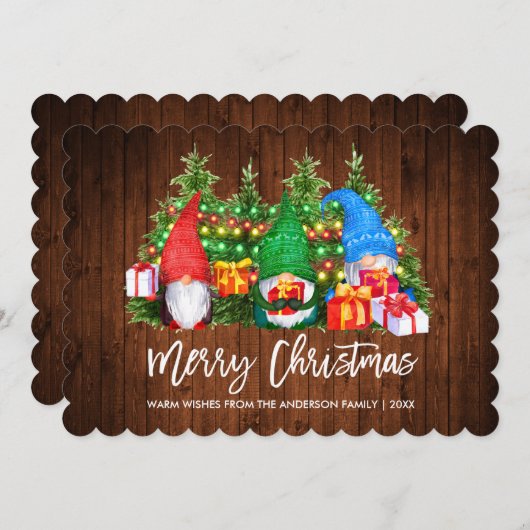 Penseel Script Gnomes Wood kerstlampjes Feestdagenkaart (Voorkant / Achterkant)