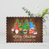 Penseel Script Gnomes Wood kerstlampjes Feestdagenkaart (Staand voorkant)