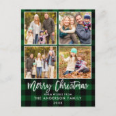 Penseel Script Green Plays Family 4 FotoKerstmis Briefkaart (Voorkant)