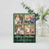 Penseel Script Green Plays Family 4 FotoKerstmis Briefkaart (Staand voorkant)